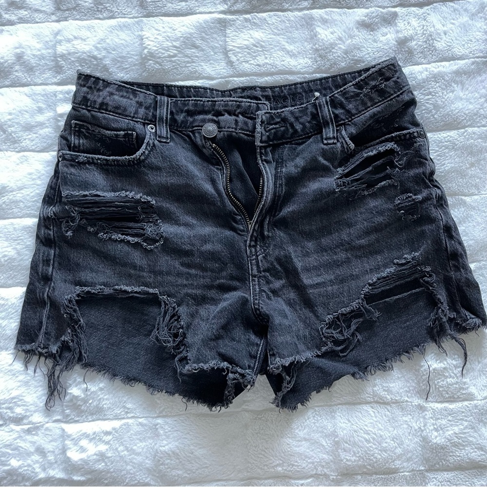 American Eagle Black Distressed Jean Shorts